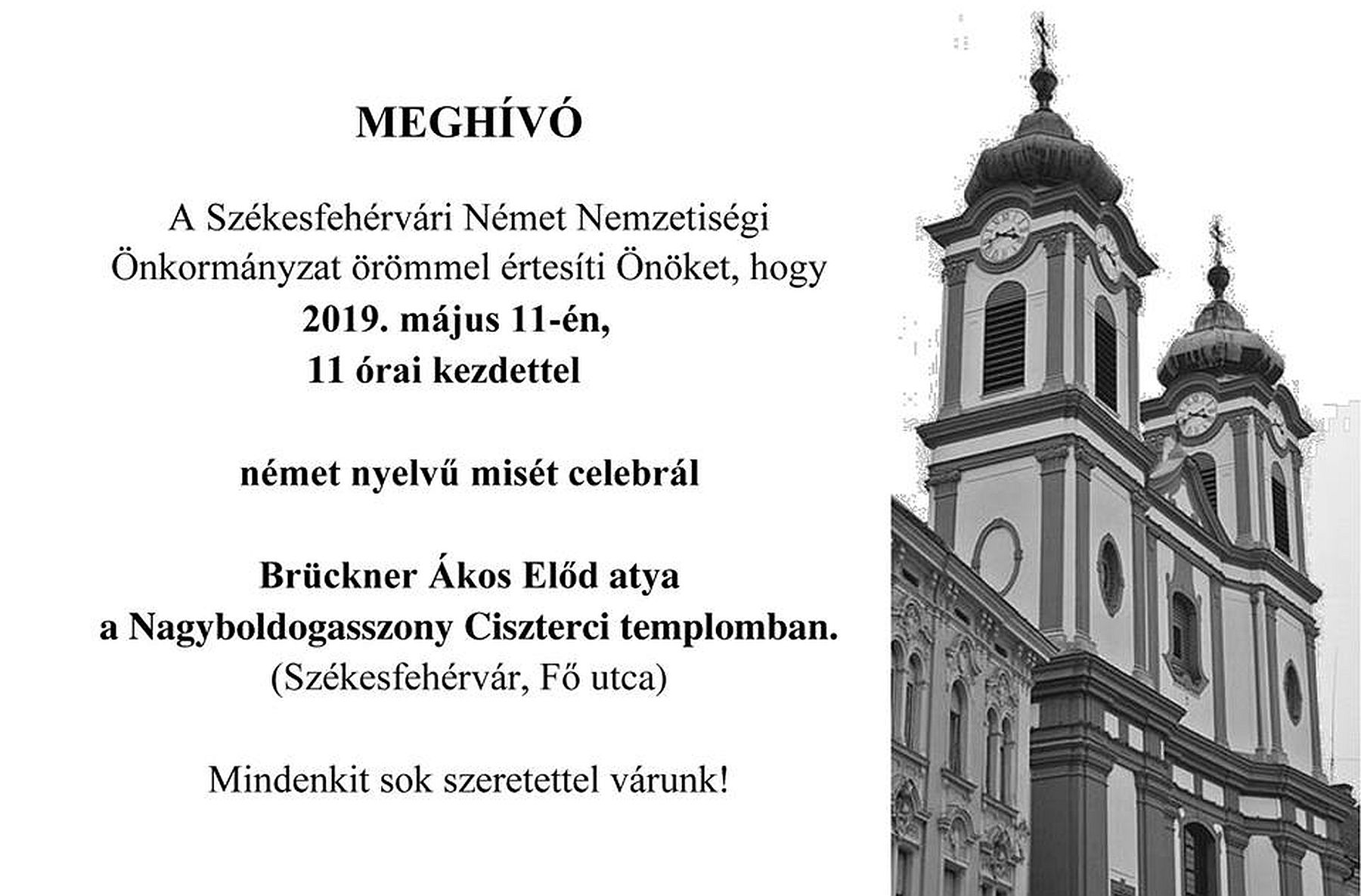 Német nyelvű szentmise lesz május 11-én, szombaton a Ciszterci templomban